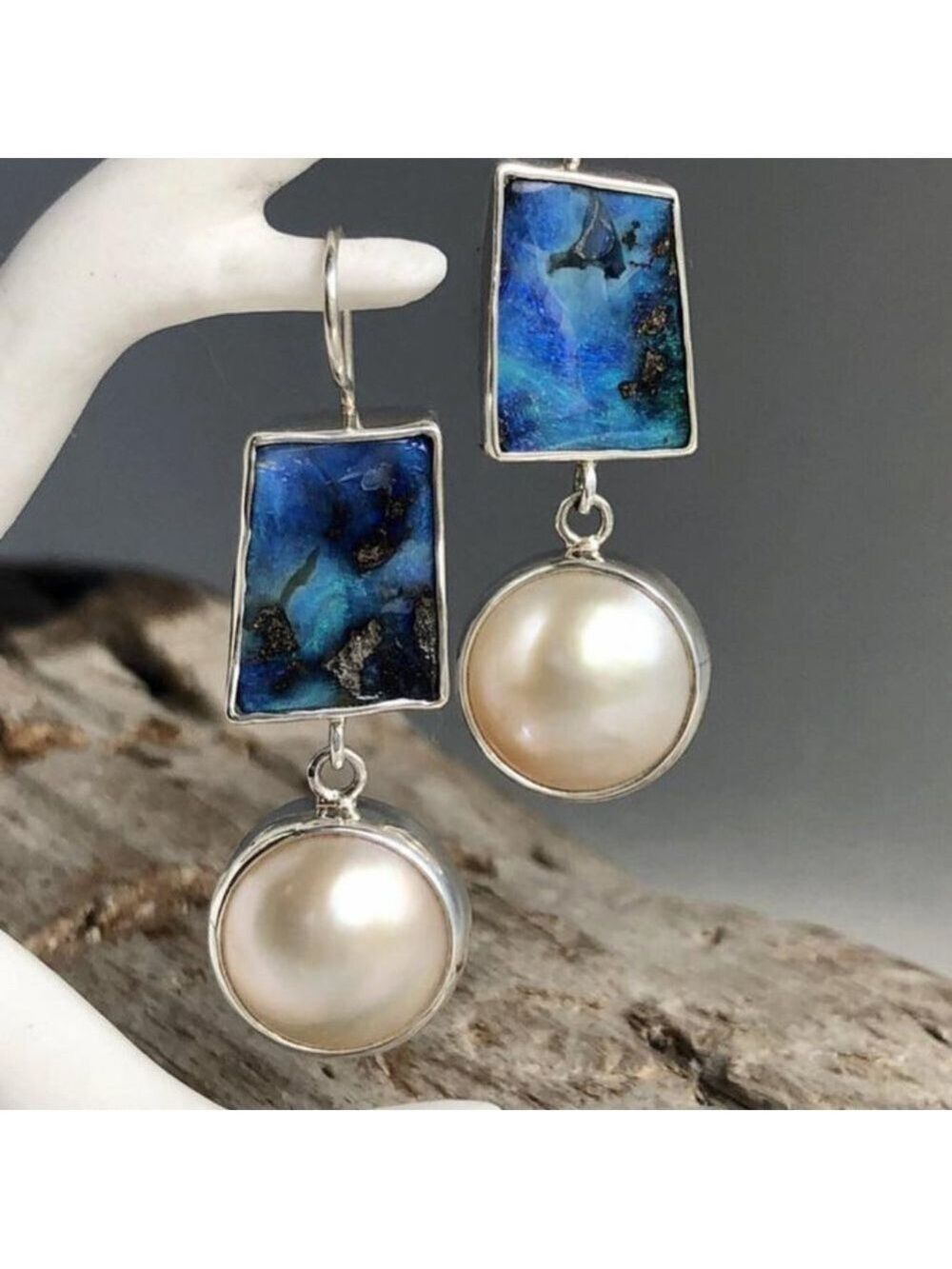Blue Ocean Pearl Earrings - Picture 1 of 2